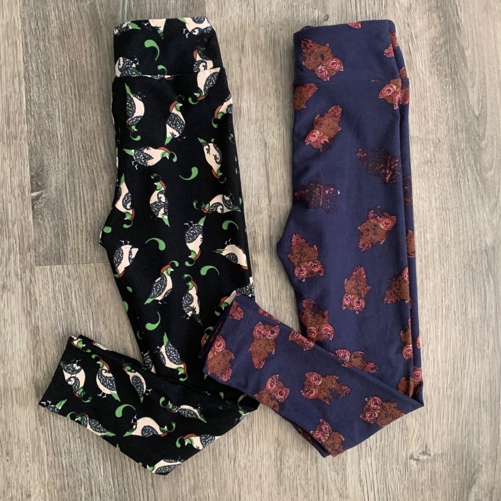 LuLaRoe leggings owl and peacock size S/M kids lot